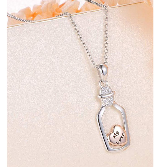 LOVE in a BOTTLE S925 Sterling Silver Necklace - Picture 3 of 5